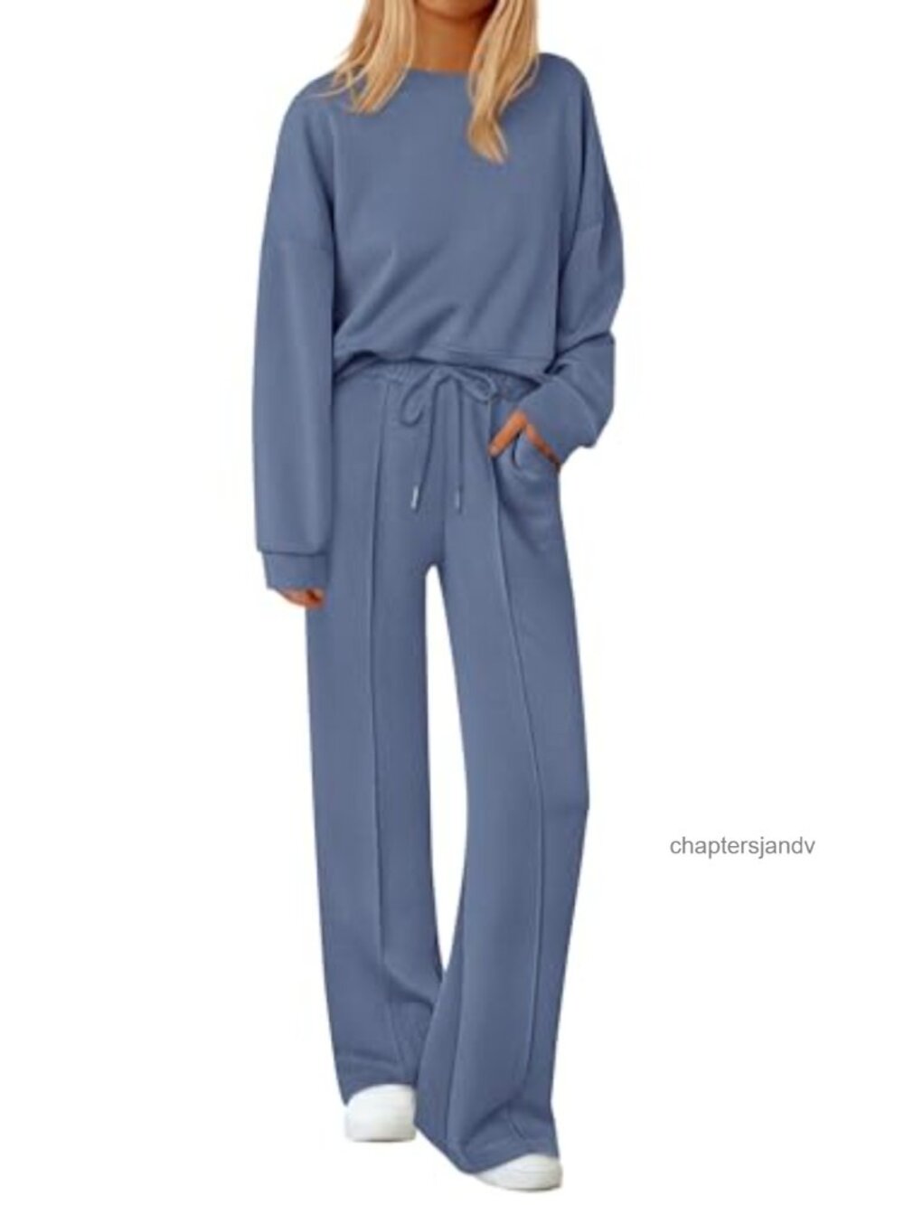 Womens 2 Piece Sweatsuit Set Long Sleeve Crewneck Wide Leg Lounge Set